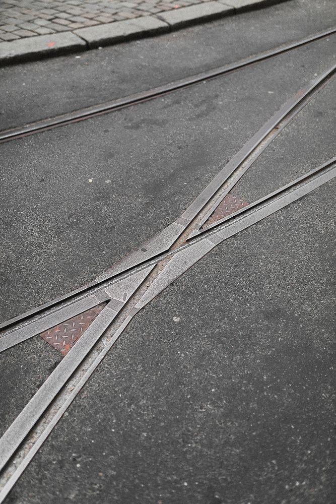 Train tracks on a city road