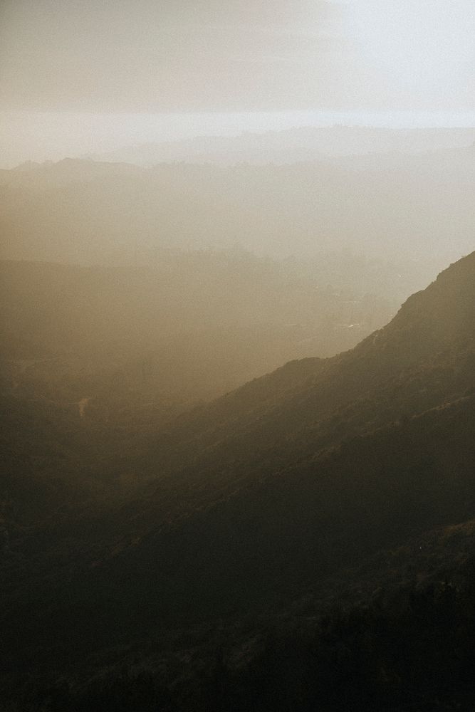 View of misty mountain range