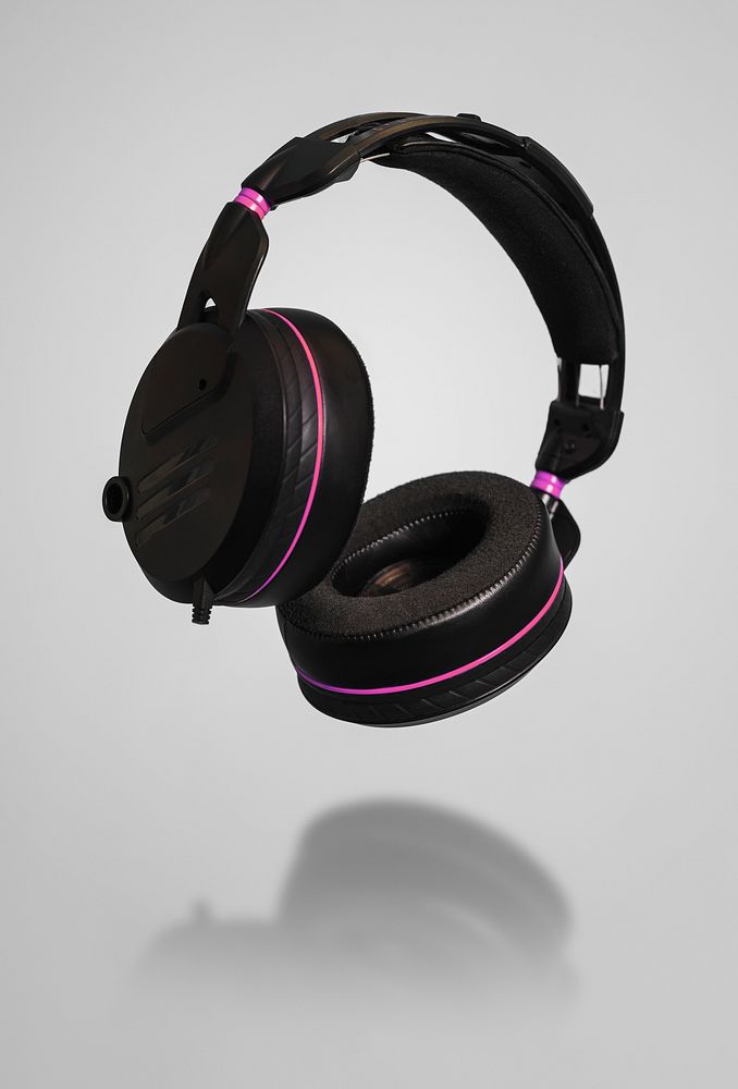 Black headphones isolated on gray background