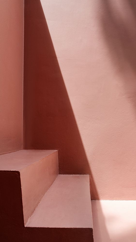 Architecture iPhone wallpaper aesthetic, steps by a pink wall with shadows