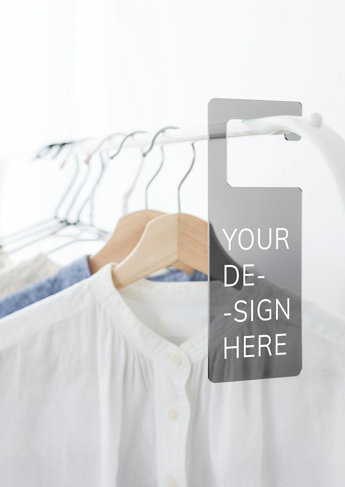Shirt on a clothing rack with a tag mockup