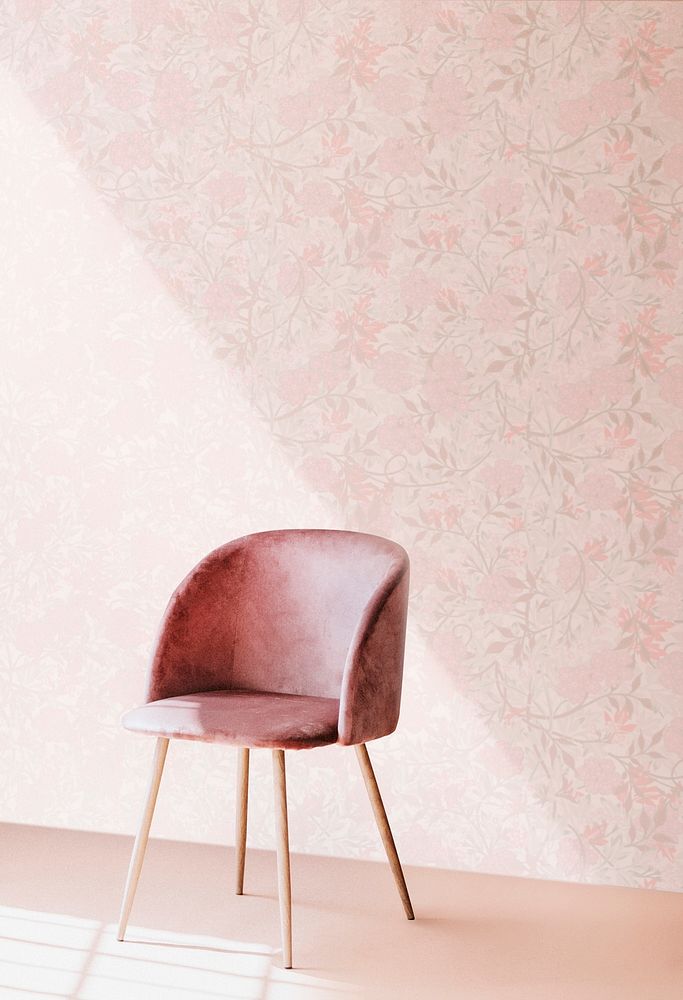 Pink chair by a wall mockup