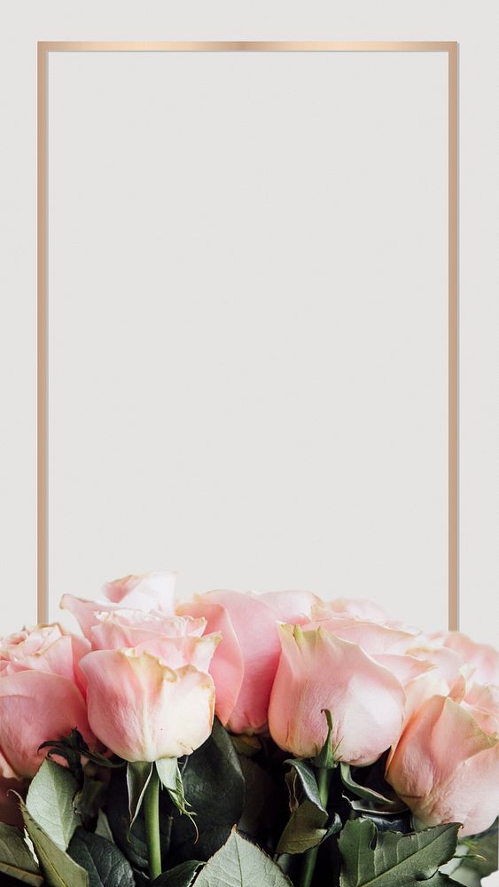Frame with light pink roses mobile phone wallpaper