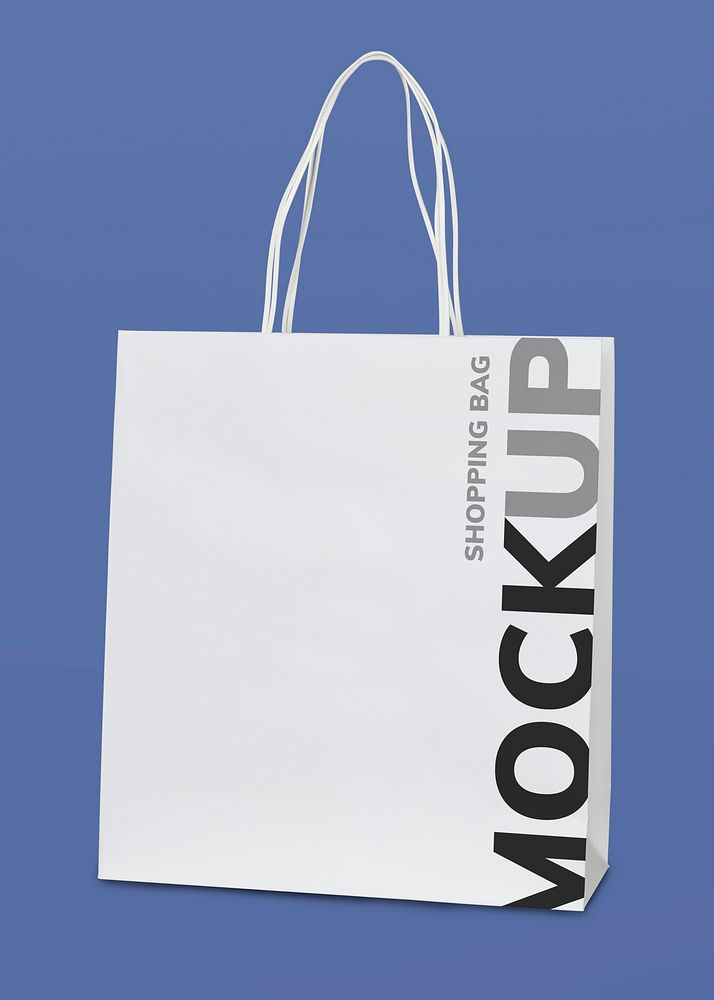 White paper bag mockup on a purple background 