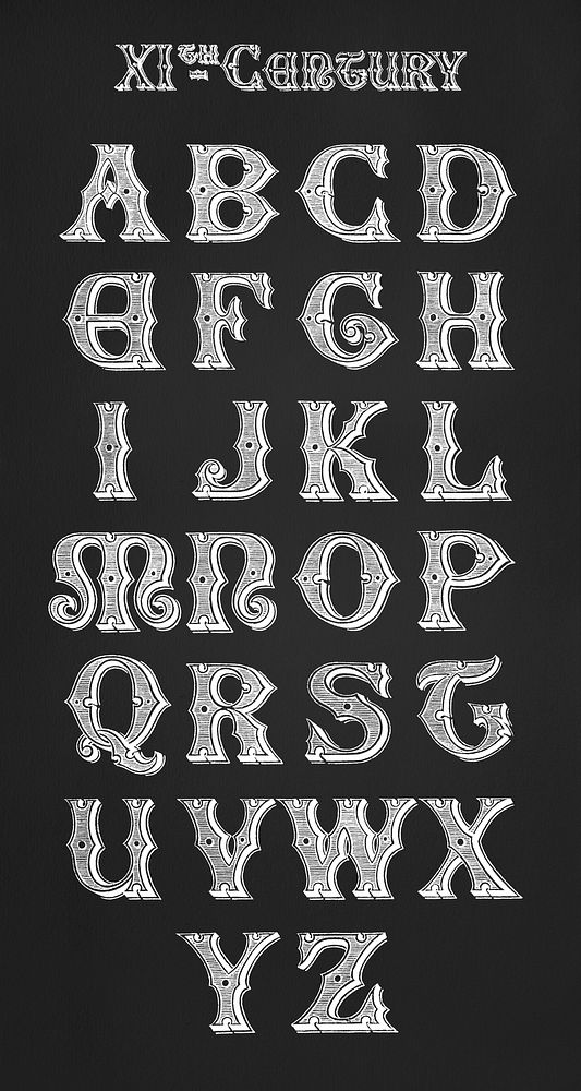11th-century calligraphy fonts from Draughtsman's Alphabets by Hermann Esser (1845–1908). Digitally enhanced from our own…