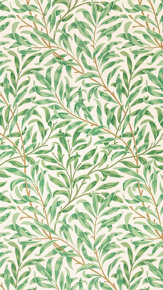 Vintage iPhone wallpaper, willow pattern by William Morris. Remixed from public domain artwork.
