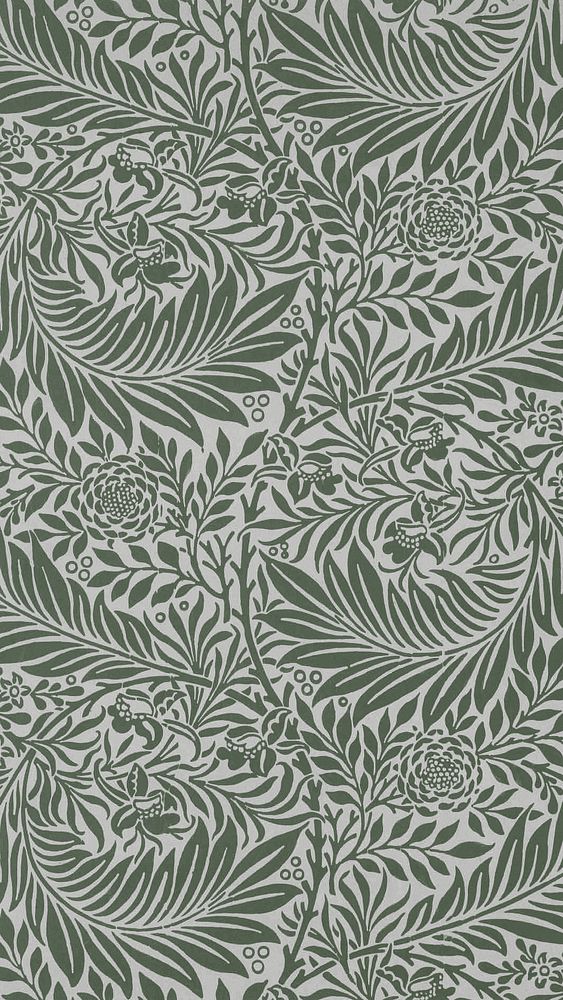 Vintage green iPhone wallpaper, William Morris pattern. Remixed from public domain artwork.