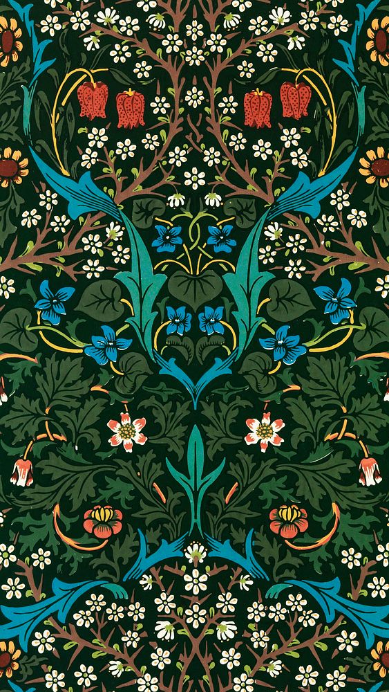 William Morris pattern phone wallpaper, tulip pattern mobile background