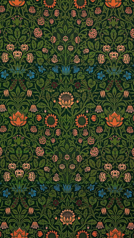 Vintage iPhone wallpaper, green William Morris pattern. Remixed from public domain artwork.