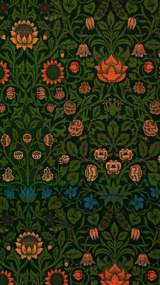 Vintage iPhone wallpaper, green William Morris pattern. Remixed from public domain artwork.