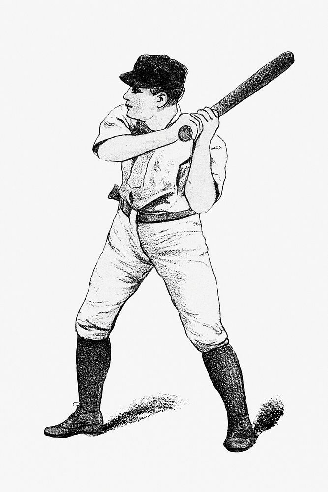 Vintage monochrome baseball player illustration