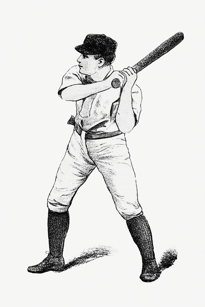 Vintage monochrome baseball player design element