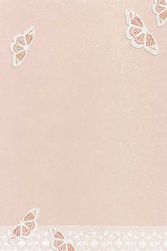 Pastel butterflies and white lace background
