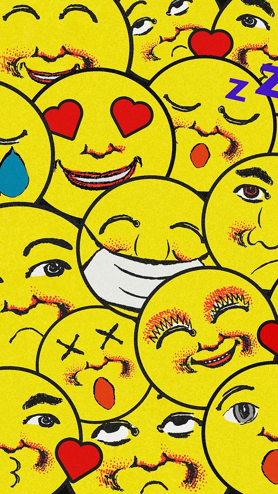 Vintage yellow round emoji pattern background design element