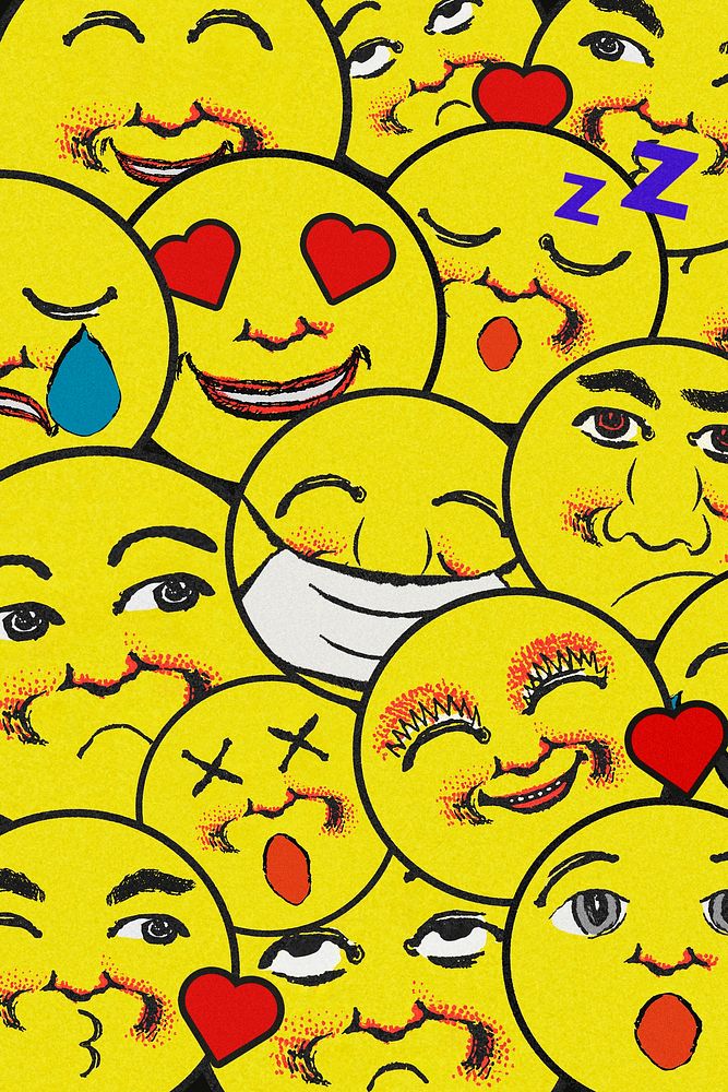 Vintage yellow round emoji pattern background design element