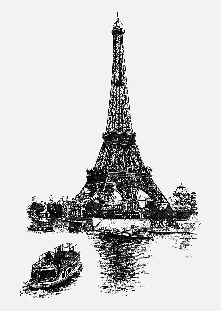 Vintage European style Eiffel Tower engraving vector
