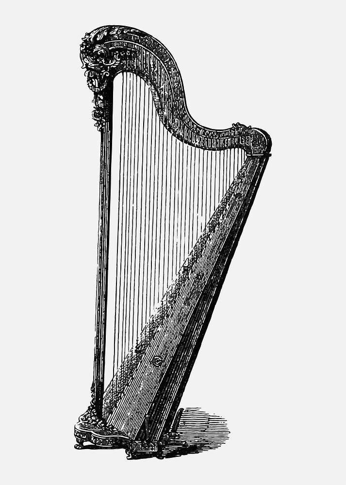 Vintage European style harp engraving vector
