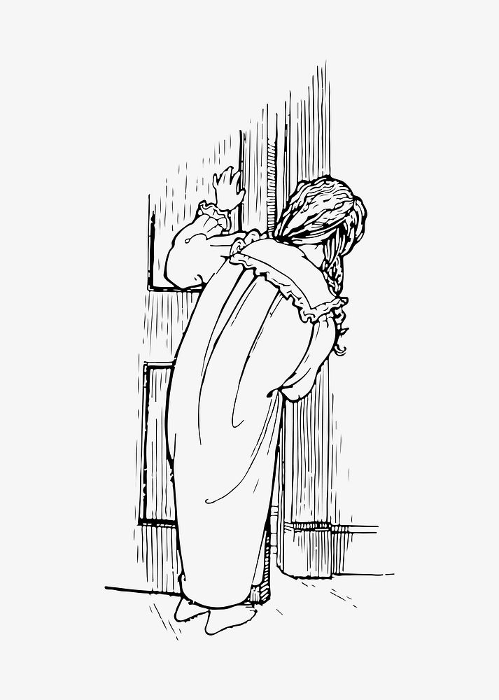 Girl peeking through the door illustration vector