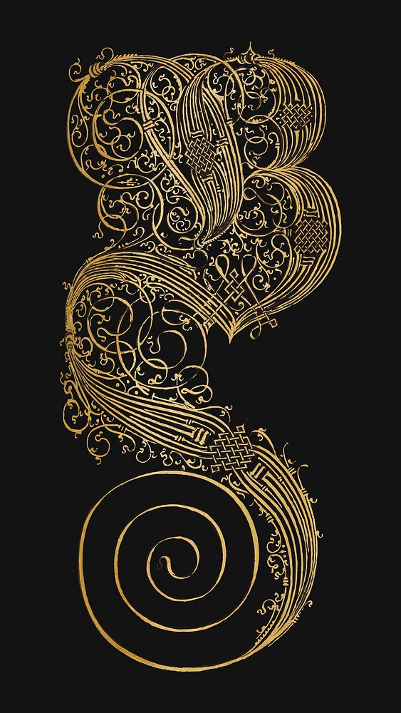 Vintage gold flourish BS vector ornamental on black