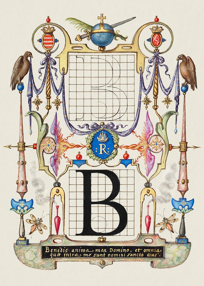 Guide for Constructing the Letter B from Mira Calligraphiae Monumenta or The Model Book of Calligraphy (1561&ndash;1596) by…