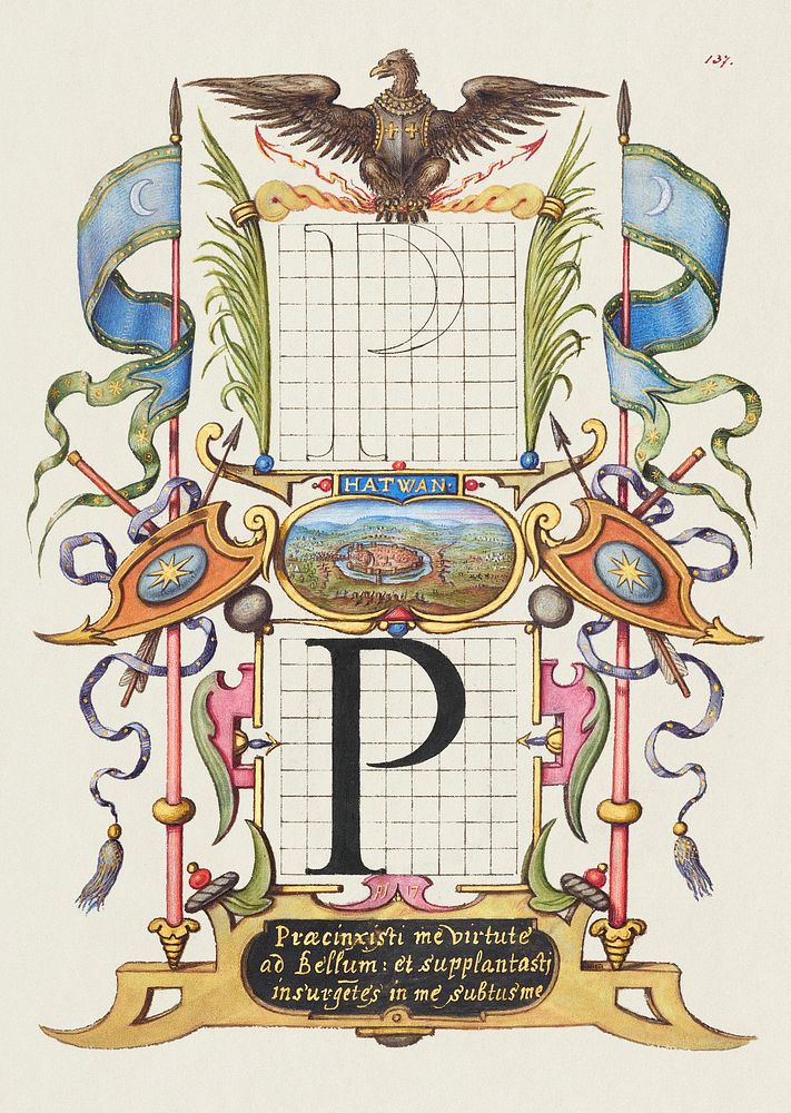 Guide for Constructing the Letter P from Mira Calligraphiae Monumenta or The Model Book of Calligraphy (1561&ndash;1596) by…