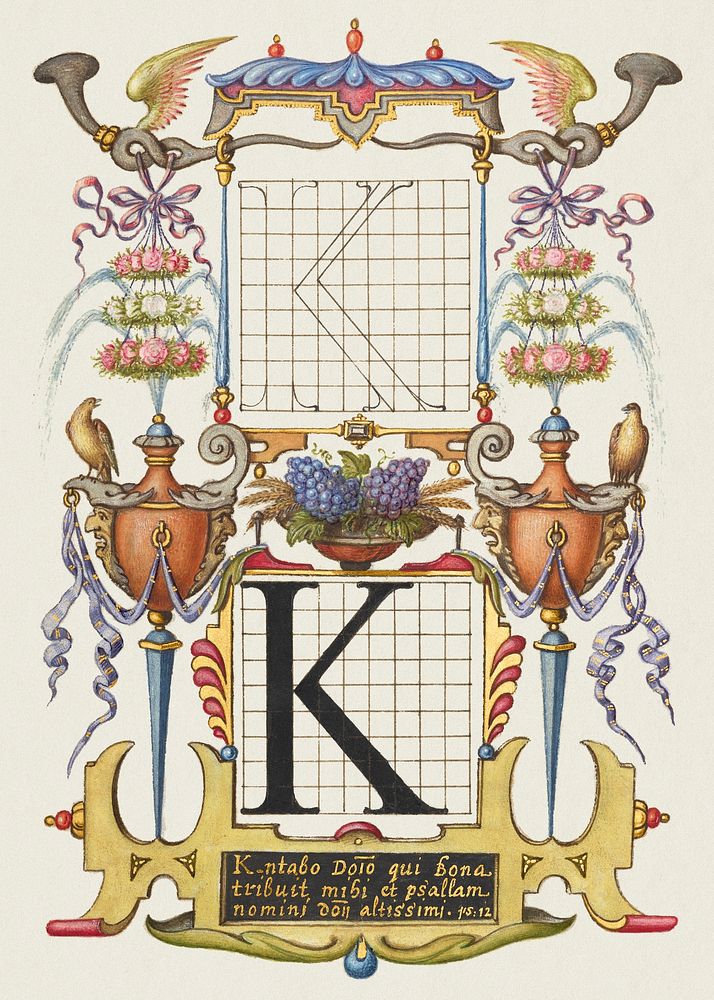 Guide for Constructing the Letter K from Mira Calligraphiae Monumenta or The Model Book of Calligraphy (1561&ndash;1596) by…