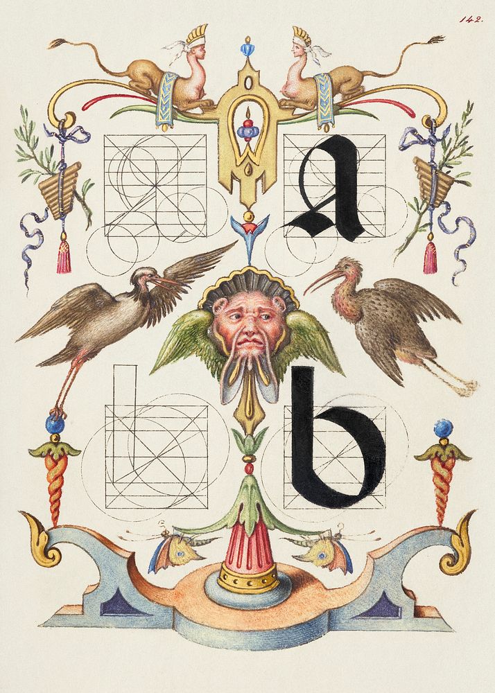 Guide for Constructing the Letters a and b from Mira Calligraphiae Monumenta or The Model Book of Calligraphy…