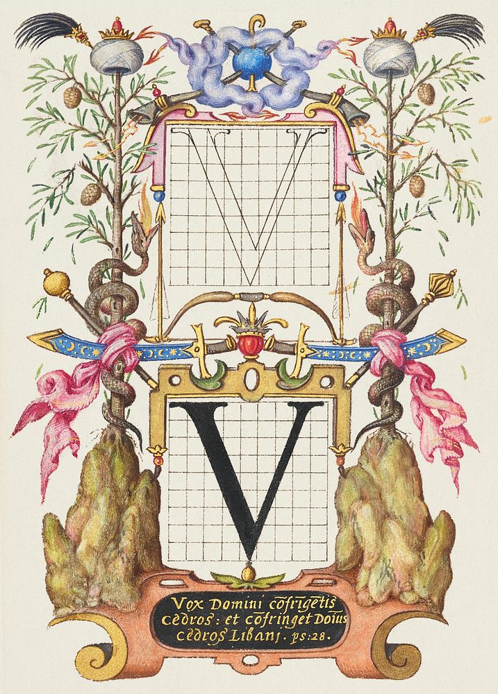 Guide for Constructing the Letter V from Mira Calligraphiae Monumenta or The Model Book of Calligraphy (1561&ndash;1596) by…