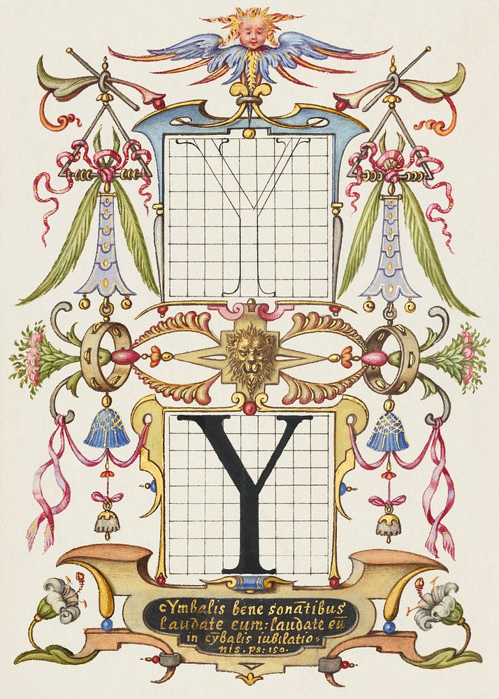 Guide for Constructing the Letter Y from Mira Calligraphiae Monumenta or The Model Book of Calligraphy (1561–1596) by Georg…