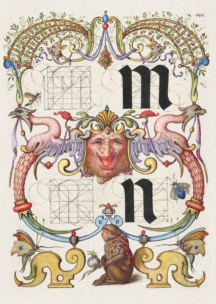 Guide for Constructing the Letters m and n from Mira Calligraphiae Monumenta or The Model Book of Calligraphy (1561–1596) by…