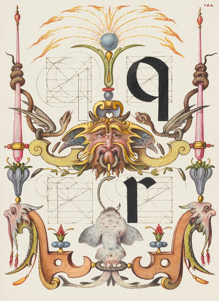 Guide for Constructing the Letters q and r from Mira Calligraphiae Monumenta or The Model Book of Calligraphy…