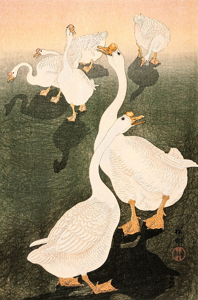 Geese (1926) by Ohara Koson. Original from the Los Angeles County Museum of Art. Digitally enhanced by rawpixel.