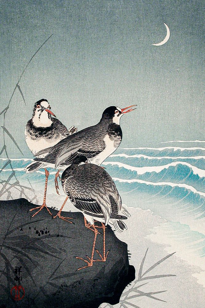 Snipes at the Shore (1926) by Ohara Koson. Original from the Los Angeles County Museum of Art. Digitally enhanced by…
