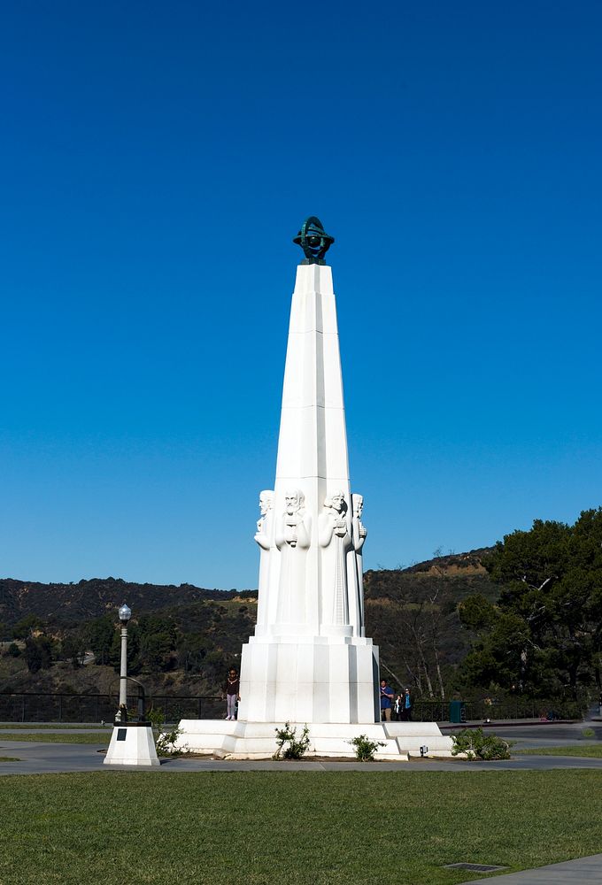 The Astronomers Monument at Griffith Observatory, above Los Angeles, California, designed by sculptor L. Archibald Garner…