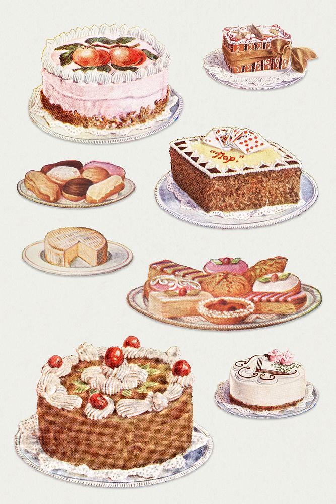 Hand drawn set of desserts design resources 