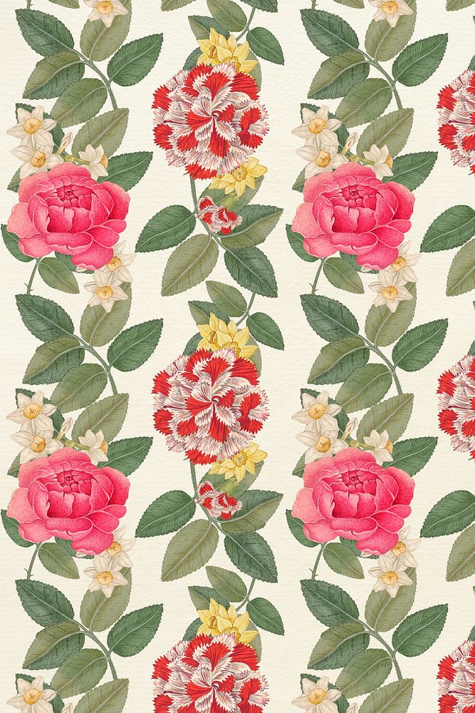 Vintage flower pattern psd background, remixed from the 18th-century artworks from the Smithsonian archive.