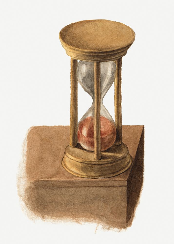 Antique wooden hourglass psd illustration watercolor