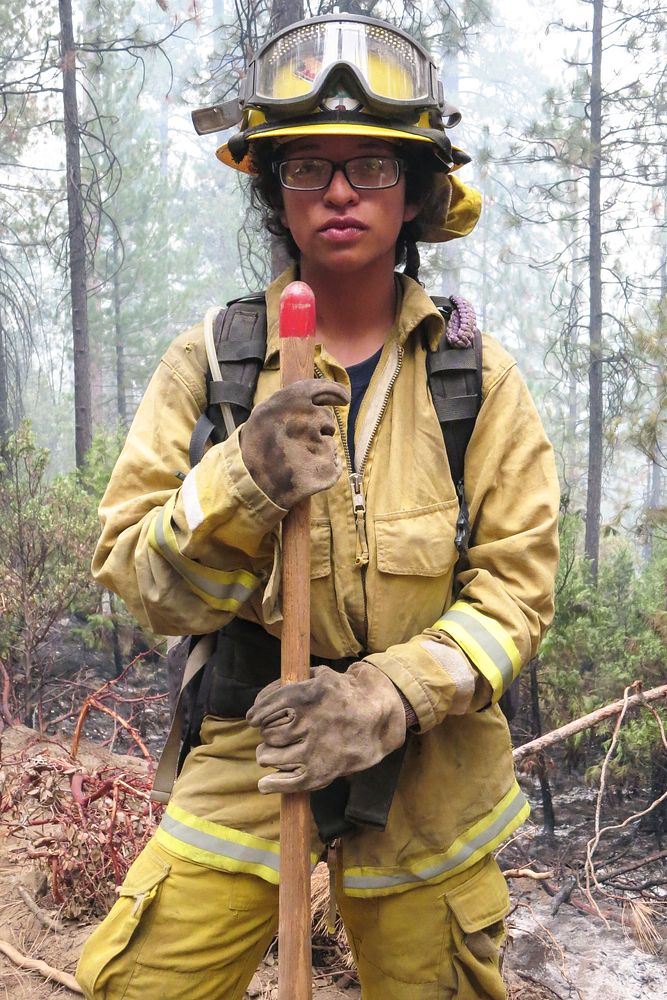 Firewoman extinguishing trees in forest. Original image sourced from US Government department: Public Health Image Library…