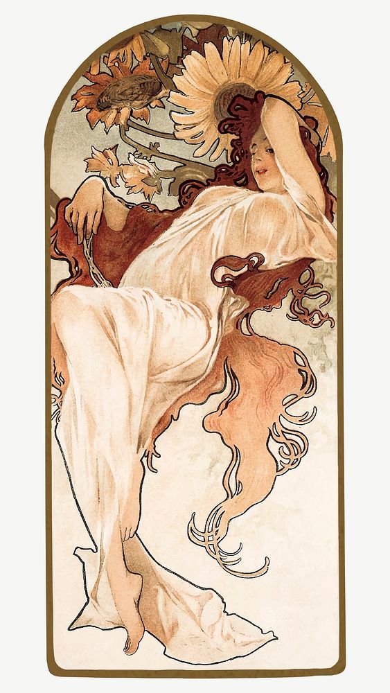 Art nouveau nude woman vector, remixed from the artworks of Alphonse Maria Mucha