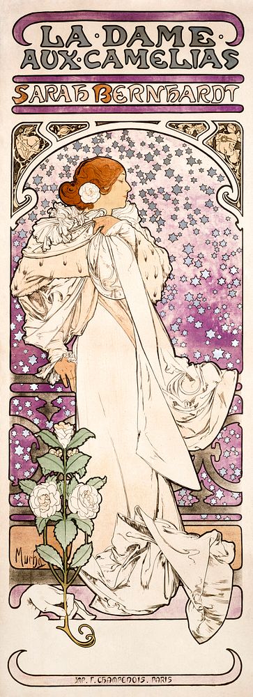 La dame, aux camelias, Sarah Bernhardt (1896) by Alphonse Maria Mucha. Original from The Public Institution Paris…