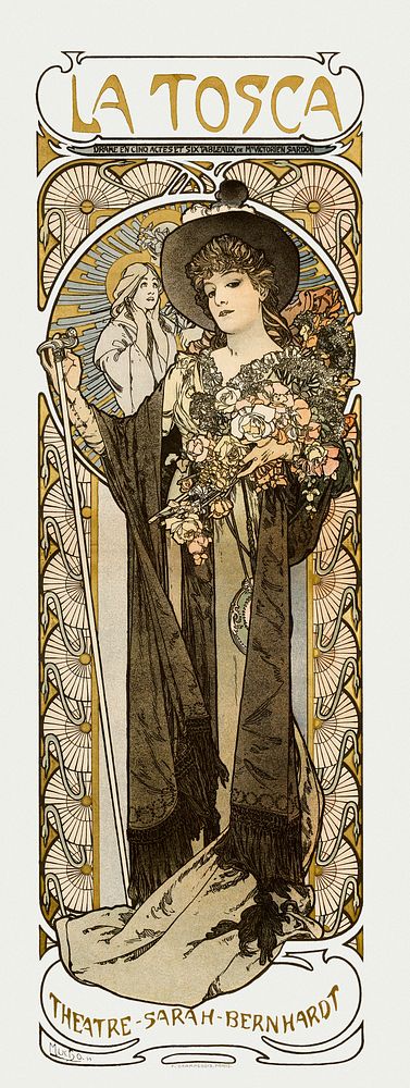 Art nouveau woman poster psd, remixed from the artworks of Alphonse Maria Mucha