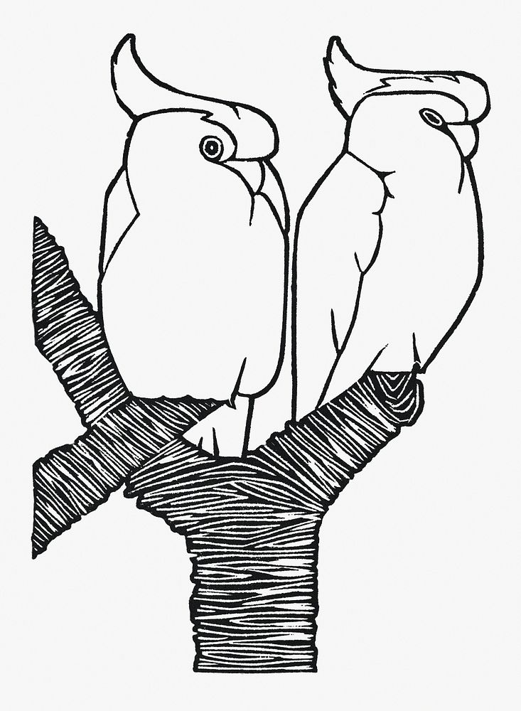 Vintage crowned cockatoos art print, remix from artworks by Samuel Jessurun de Mesquita