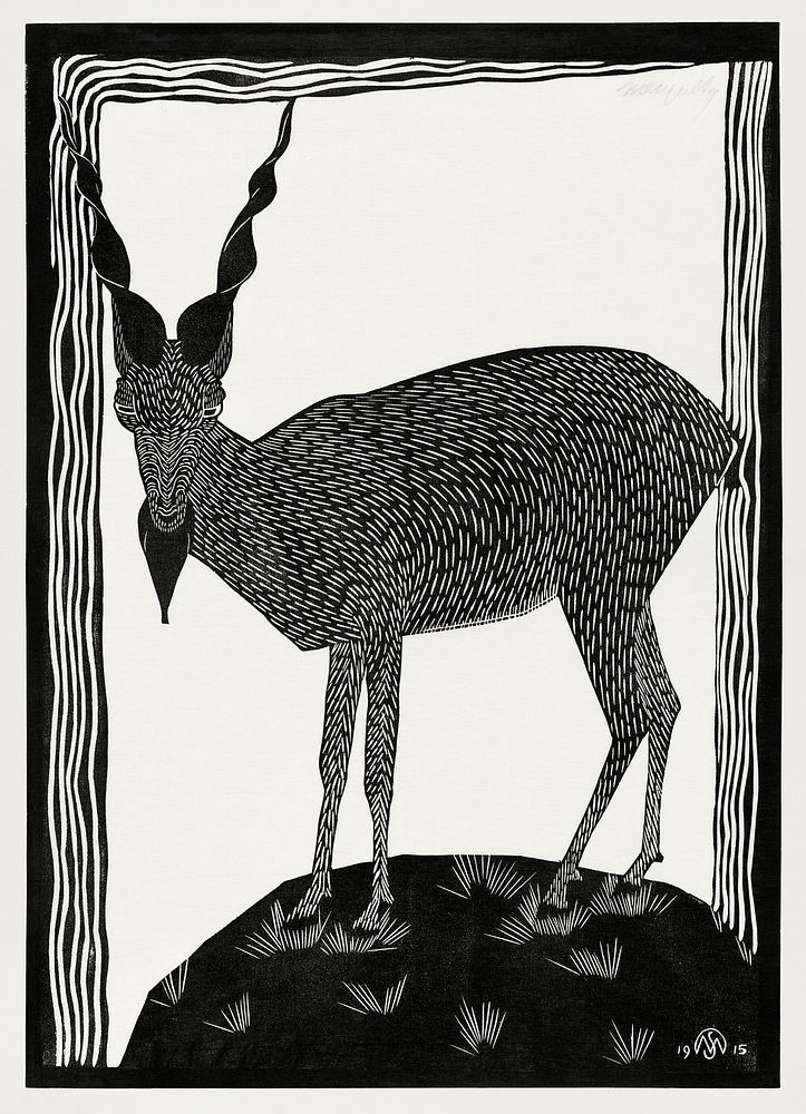 Markhor Goat (Markhorgeit) (1915) print in high resolution by Samuel Jessurun de Mesquita. Original from The Rijksmuseum.…