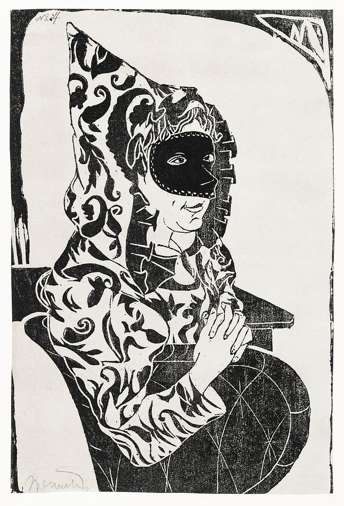 Masked woman with cape (Gemaskerde vrouw met cape) (c.1899) print in high resolution by Samuel Jessurun de Mesquita.…