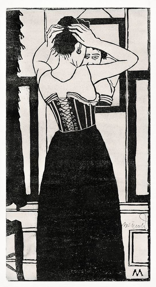 In front of the mirror (Voor de spiegel) (c.1899) print in high resolution by Samuel Jessurun de Mesquita. Original from The…