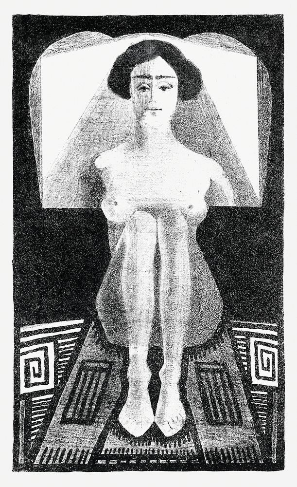 Vintage nude woman art print, remix from artworks by Samuel Jessurun de Mesquita