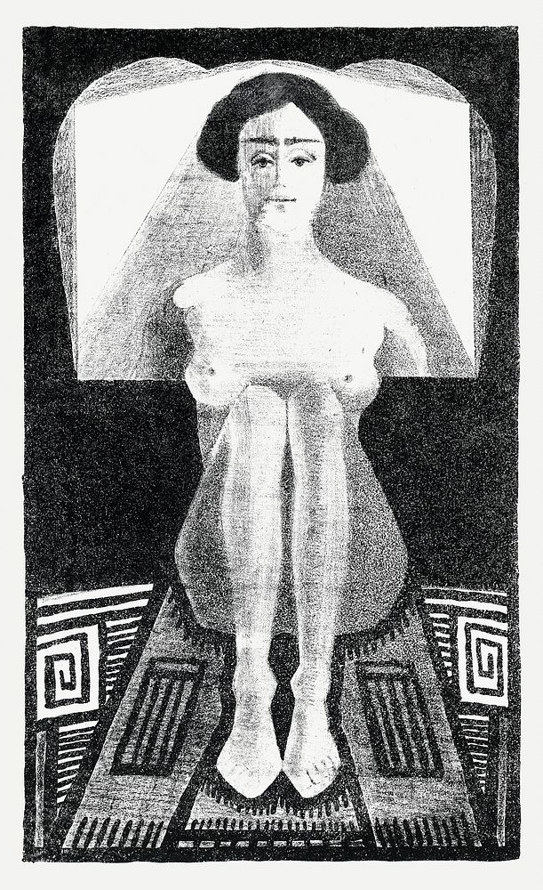 Vintage nude woman psd art print, remix from artworks by Samuel Jessurun de Mesquita