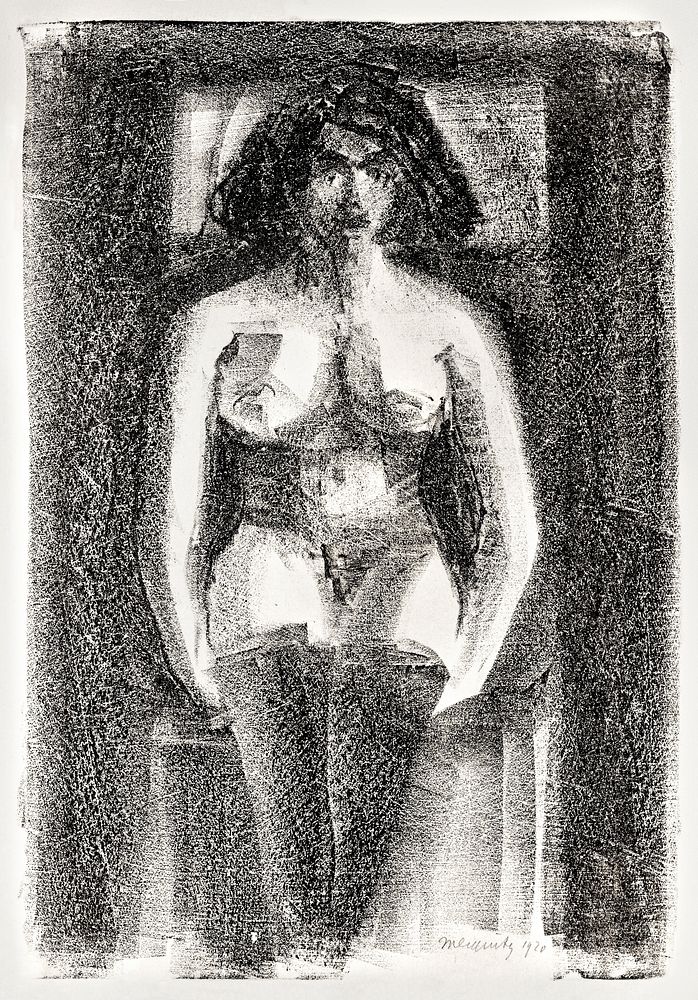 Seated nude female wearing stockings (Zittend vrouwelijk naakt, met kousen aan) (1920) print in high resolution by Samuel…