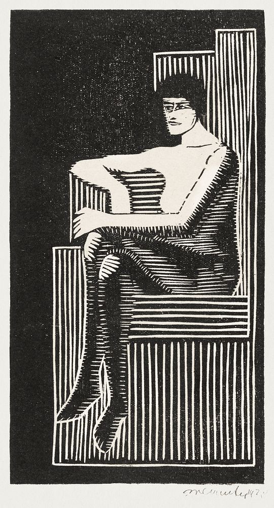 Seated nude figure in a geometric chair (Zittend naakt in geometrische zetel) (1920) print in high resolution by Samuel…