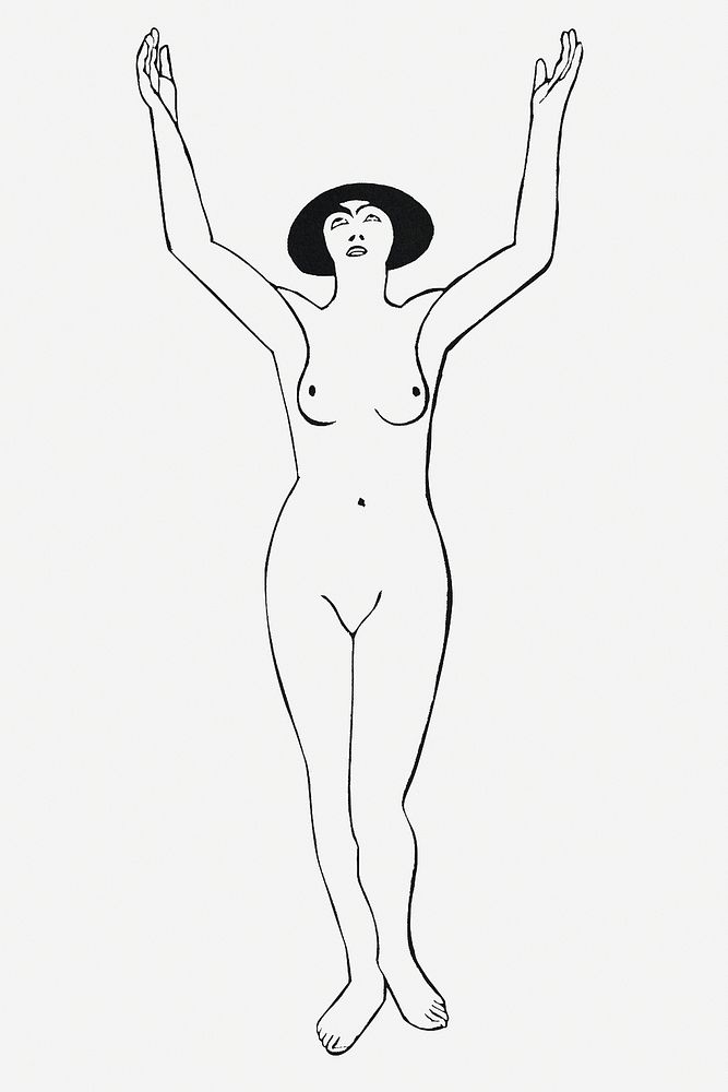 Vintage nude woman illustration, remix from artworks by Samuel Jessurun de Mesquita